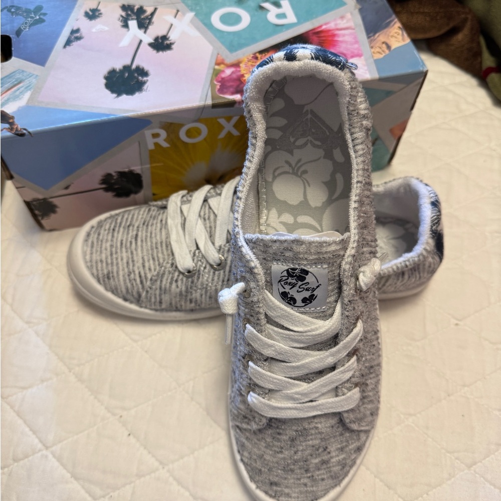 Roxy Gray and White Sneakers with Knit Upper